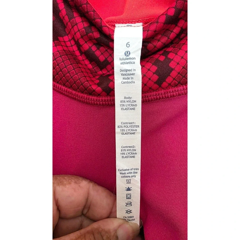 Lululemon Pink High-Waisted Leggings Red Snakeskin Print Waistband Size 6 - Picture 5 of 8